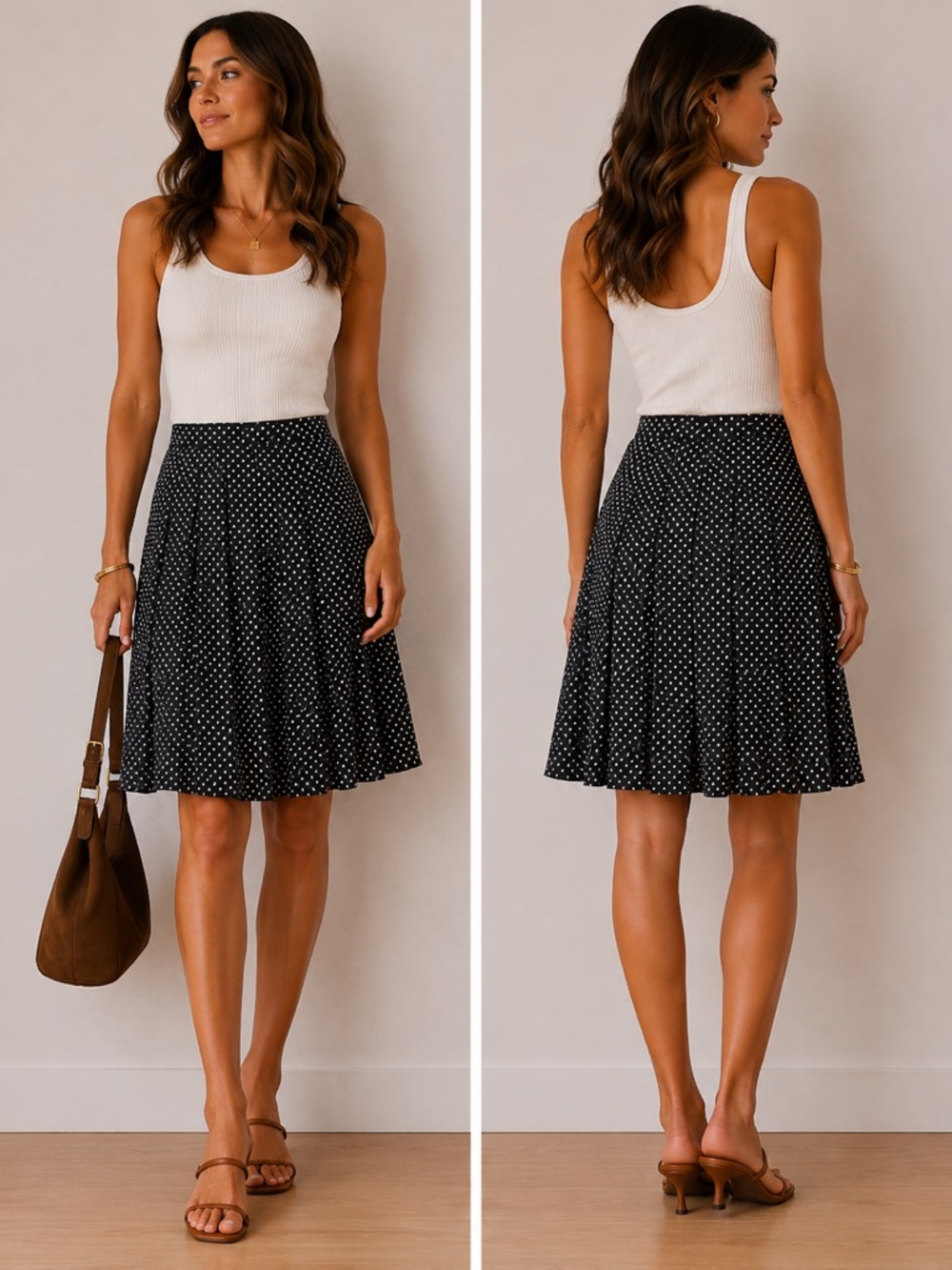 Vintage Tofy Pleated Polka Dot Skirt, Size 10